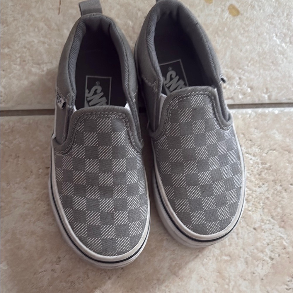 Vans Gray Slip-On Sneakers with Checkerboard Pattern